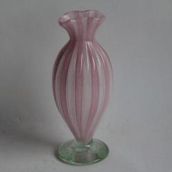 MURANO Vase latticino verre soufflée filigrane blanc et rose