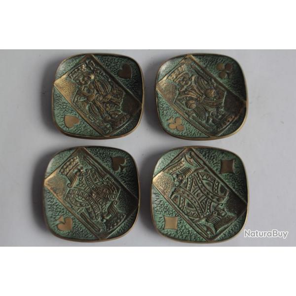 Quatre Coupelles bronze Max Le Verrier Rois Cartes  jouer