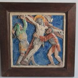 Bas-relief terre vernissée Crucifixion Henri DROPSY Victor Canale