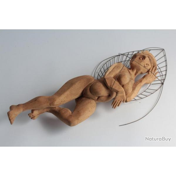 Sculpture bois Serge DIAKONOFF Femme nue rotique