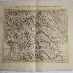 Carte Source du Po Passage France Piémont 1735 Covens Mortier