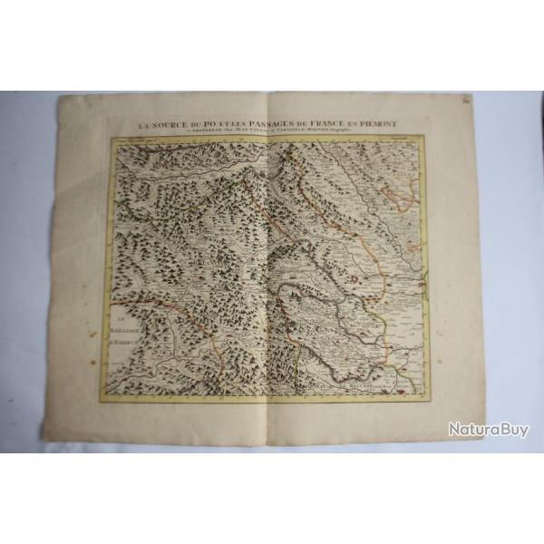 Carte Source du Po Passage France Pimont 1735 Covens Mortier