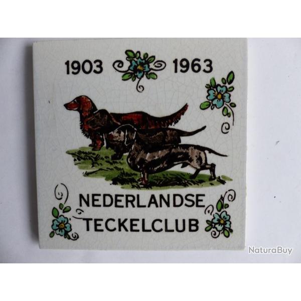 Carreau de faence Nederlandse Teckelclub 1903 -1963 Chiens Pays-Bas
