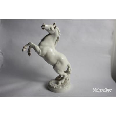 FIGURINE DE CHEVAL En Porcelaine Dorée Blanche Grande Italie EUR 244,44