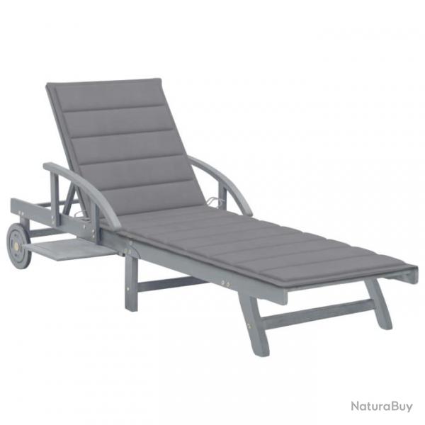 Transat chaise longue bain de soleil lit de jardin terrasse meuble d'extrieur avec coussin bois d'