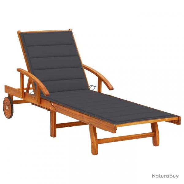 Transat chaise longue bain de soleil lit de jardin terrasse meuble d'extrieur avec coussin bois d'
