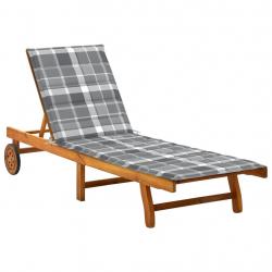 Transat chaise longue bain de soleil lit de jardin terrasse meuble d'extérieur avec coussin bois d'