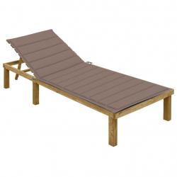 Transat chaise longue bain de soleil lit de jardin terrasse meuble d'extérieur avec coussin taupe b