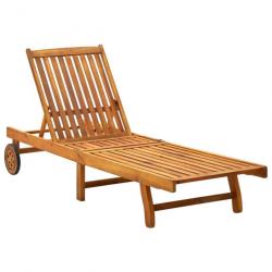 Transat chaise longue bain de soleil lit de jardin terrasse meuble d'extérieur bois d'acacia solide
