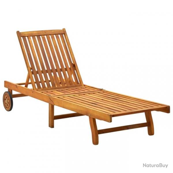 Transat chaise longue bain de soleil lit de jardin terrasse meuble d'extrieur bois d'acacia solide