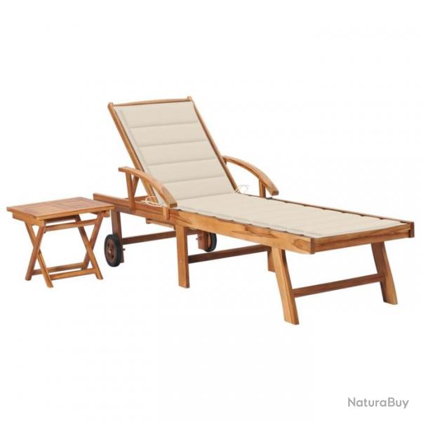 Transat chaise longue bain de soleil lit de jardin terrasse meuble d'extrieur avec table et coussi