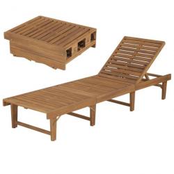 Transat chaise longue bain de soleil lit de jardin terrasse meuble d'extérieur pliable bois d'acaci