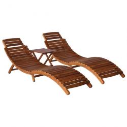 Transat chaise longue bain de soleil lit de jardin terrasse meuble d'extérieur avec table à thé 3 p