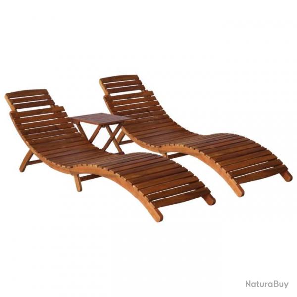 Transat chaise longue bain de soleil lit de jardin terrasse meuble d'extrieur avec table  th 3 p