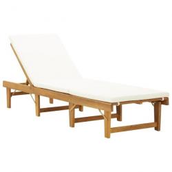 Transat chaise longue bain de soleil lit de jardin terrasse meuble d'extérieur pliable coussin bois
