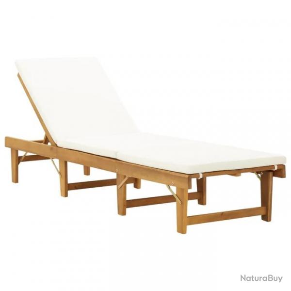 Transat chaise longue bain de soleil lit de jardin terrasse meuble d'extrieur pliable coussin bois