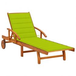 Transat chaise longue bain de soleil lit de jardin terrasse meuble d'extérieur avec coussin bois d'