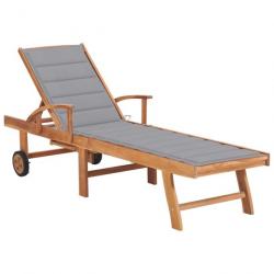 Transat chaise longue bain de soleil lit de jardin terrasse meuble d'extérieur avec coussin gris bo