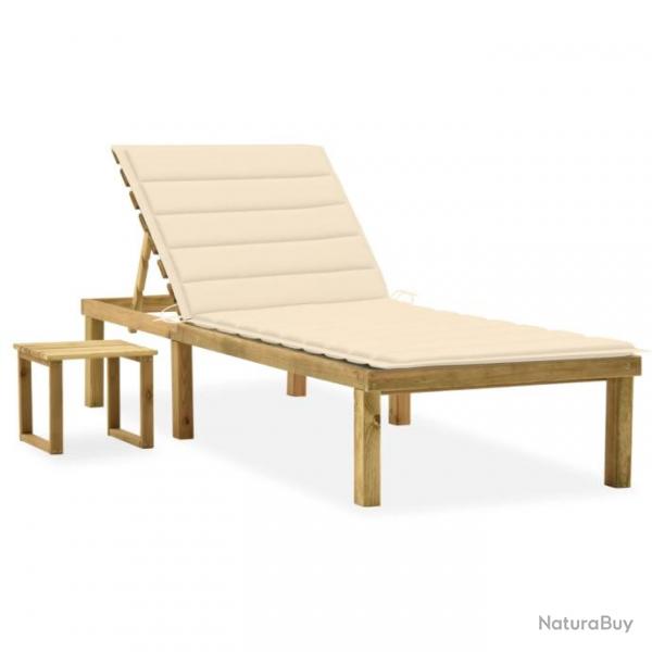 Transat chaise longue bain de soleil lit de jardin terrasse meuble d'extrieur avec table et coussi