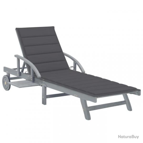 Transat chaise longue bain de soleil lit de jardin terrasse meuble d'extrieur avec coussin bois d'