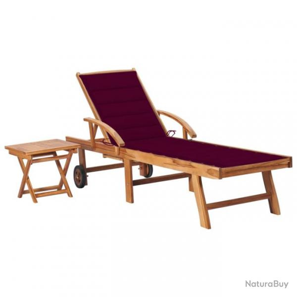 Transat chaise longue bain de soleil lit de jardin terrasse meuble d'extrieur avec table et coussi