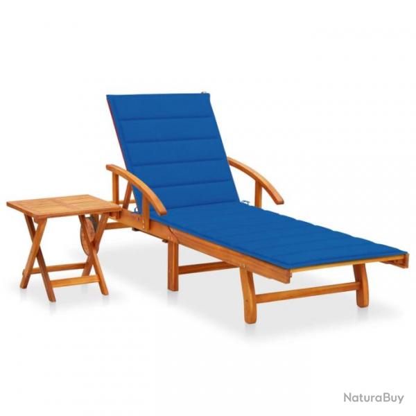 Transat chaise longue bain de soleil lit de jardin terrasse meuble d'extrieur avec table et coussi