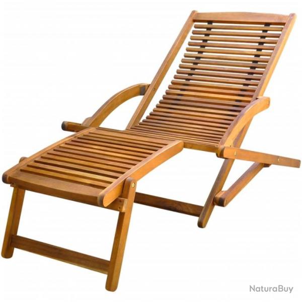 Transat chaise longue bain de soleil lit de jardin terrasse meuble d'extrieur avec repose-pied boi