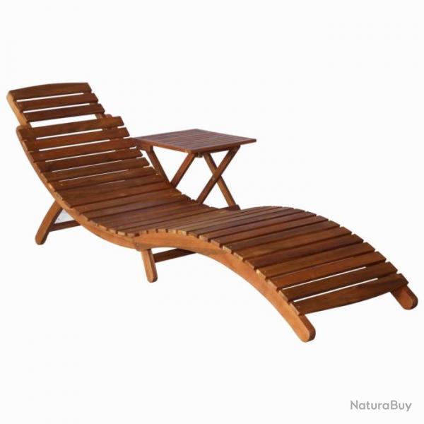 Transat chaise longue bain de soleil lit de jardin terrasse meuble d'extrieur avec table bois d'ac