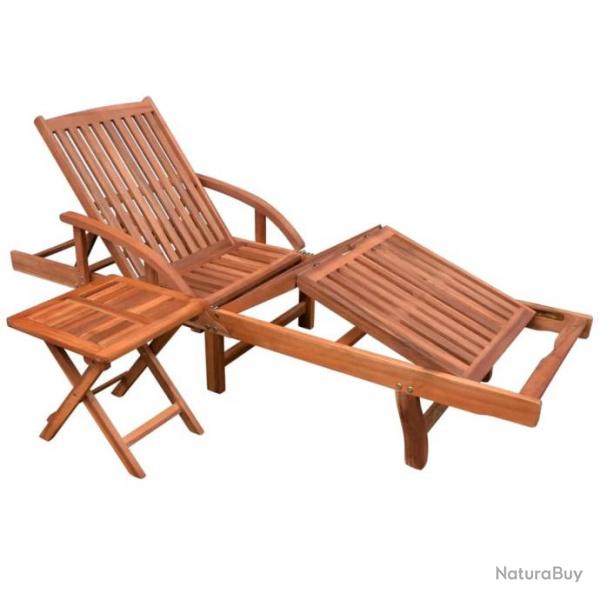 Transat chaise longue bain de soleil lit de jardin terrasse meuble d'extrieur avec table bois d'ac