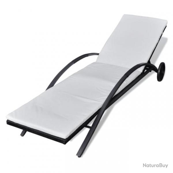 Transat chaise longue bain de soleil lit de jardin terrasse meuble d'extrieur avec coussin et roue