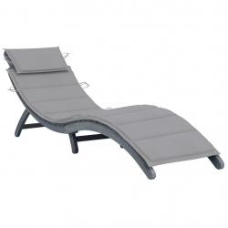 Transat chaise longue bain de soleil lit de jardin terrasse meuble d'extérieur avec coussin gris bo