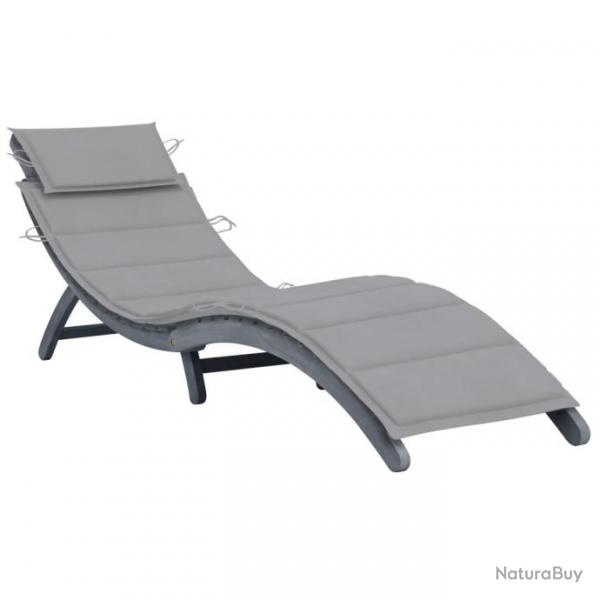 Transat chaise longue bain de soleil lit de jardin terrasse meuble d'extrieur avec coussin gris bo