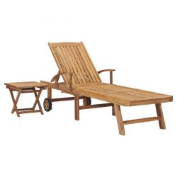 Transat chaise longue bain de soleil lit de jardin terrasse meuble d'extérieur avec table bois de t