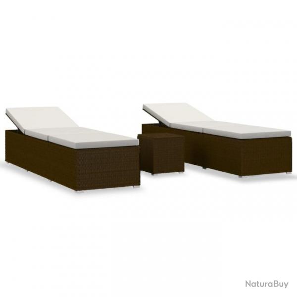 Transat chaise longue bain de soleil lit de jardin terrasse meuble d'extrieur table  th 3pcs rs