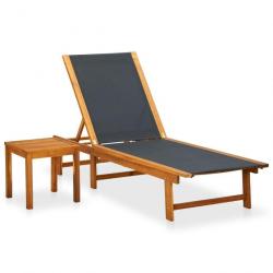 Transat chaise longue bain de soleil lit de jardin terrasse meuble d'extérieur avec table bois d'ac