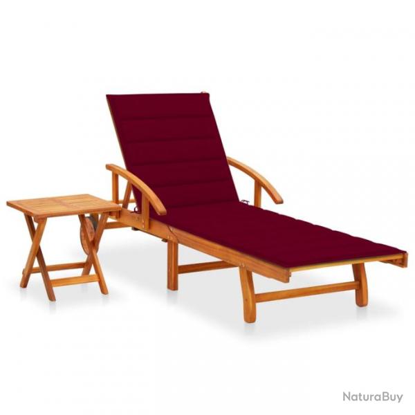 Transat chaise longue bain de soleil lit de jardin terrasse meuble d'extrieur avec table et coussi