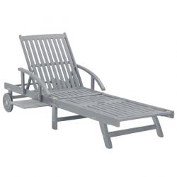 Transat chaise longue bain de soleil lit de jardin terrasse meuble d'extérieur gris bois d'acacia s
