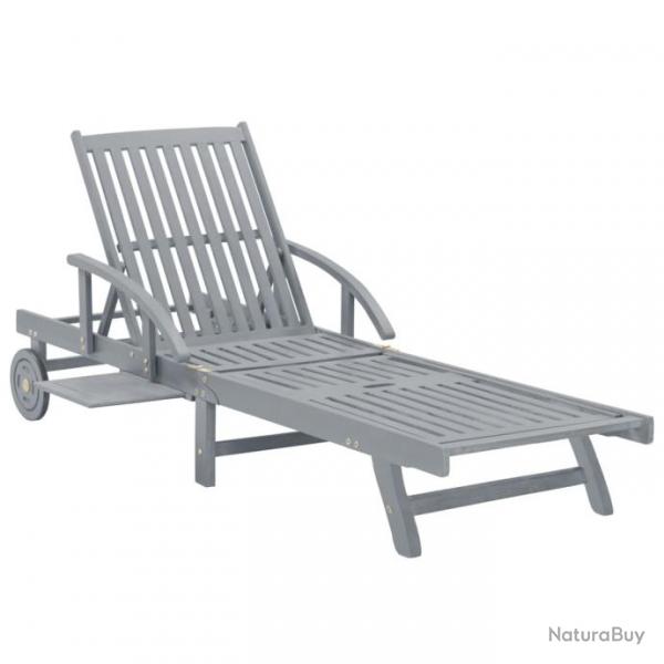 Transat chaise longue bain de soleil lit de jardin terrasse meuble d'extrieur gris bois d'acacia s