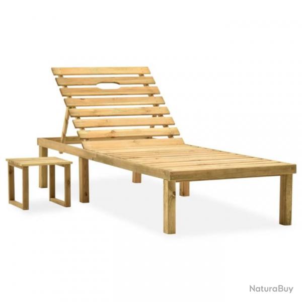 Transat chaise longue bain de soleil lit de jardin terrasse meuble d'extrieur avec table bois de p