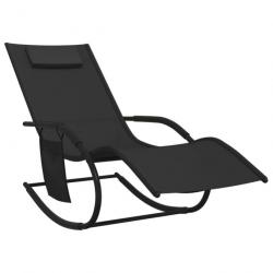 Transat chaise longue bain de soleil lit de jardin terrasse meuble d'extérieur à bascule noir acier