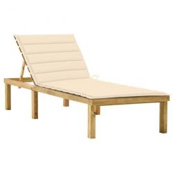Transat chaise longue bain de soleil lit de jardin terrasse meuble d'extérieur avec coussin crème b