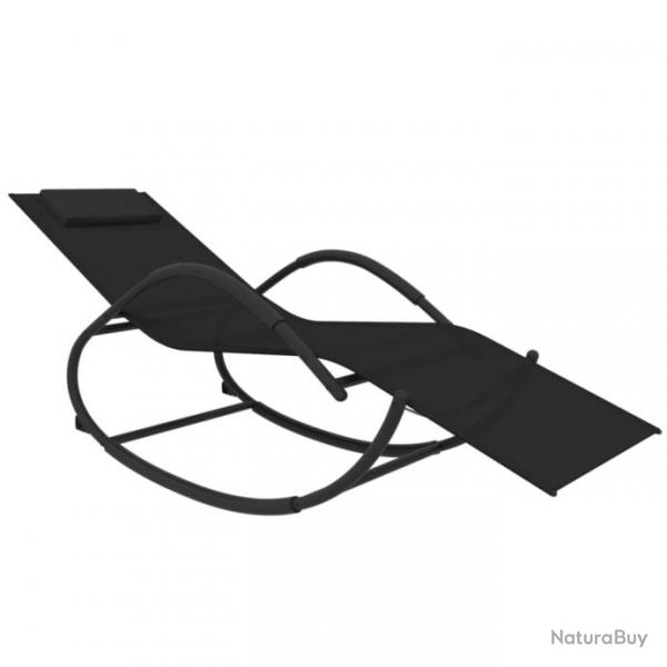 Transat chaise longue bain de soleil lit de jardin terrasse meuble d'extrieur  bascule noir acier
