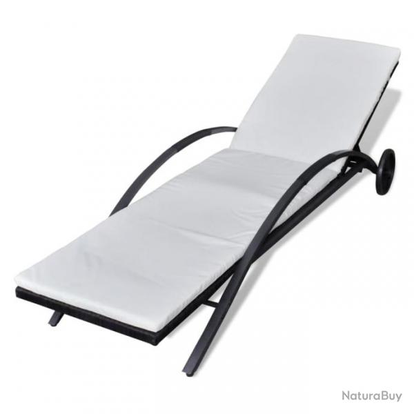 Transat chaise longue bain de soleil lit de jardin terrasse meuble d'extrieur avec coussin et roue