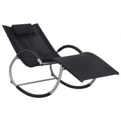 Transat chaise longue bain de soleil lit de jardin terrasse meuble d'extérieur avec oreiller noir t