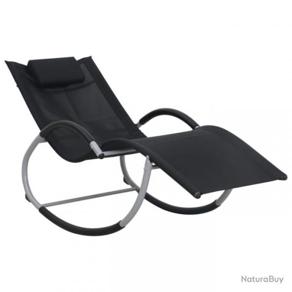 Transat chaise longue bain de soleil lit de jardin terrasse meuble d'extrieur avec oreiller noir t