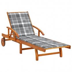 Transat chaise longue bain de soleil lit de jardin terrasse meuble d'extérieur avec coussin bois d'