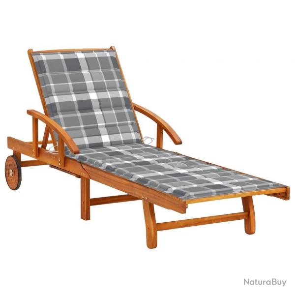 Transat chaise longue bain de soleil lit de jardin terrasse meuble d'extrieur avec coussin bois d'