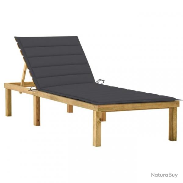 Transat chaise longue bain de soleil lit de jardin terrasse meuble d'extrieur avec coussin anthrac