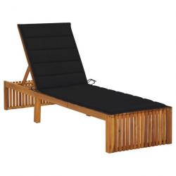 Transat chaise longue bain de soleil lit de jardin terrasse meuble d'extérieur avec coussin bois d'