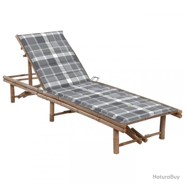 Transat chaise longue bain de soleil lit de jardin terrasse meuble d'extrieur avec coussin bambou
